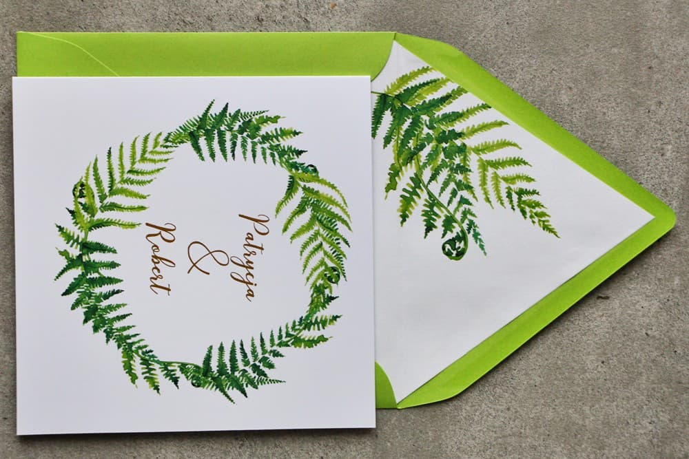 Zaproszenia Ślubne Cykade nr 11 – Motyw Paproci i Złoto