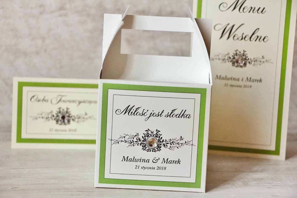 Eleganckie Pudełko na Ciasto z Koronką i Cyrkonią | Personalizowane Opakowania na Słodkości Weselne | Z Koronką nr 6