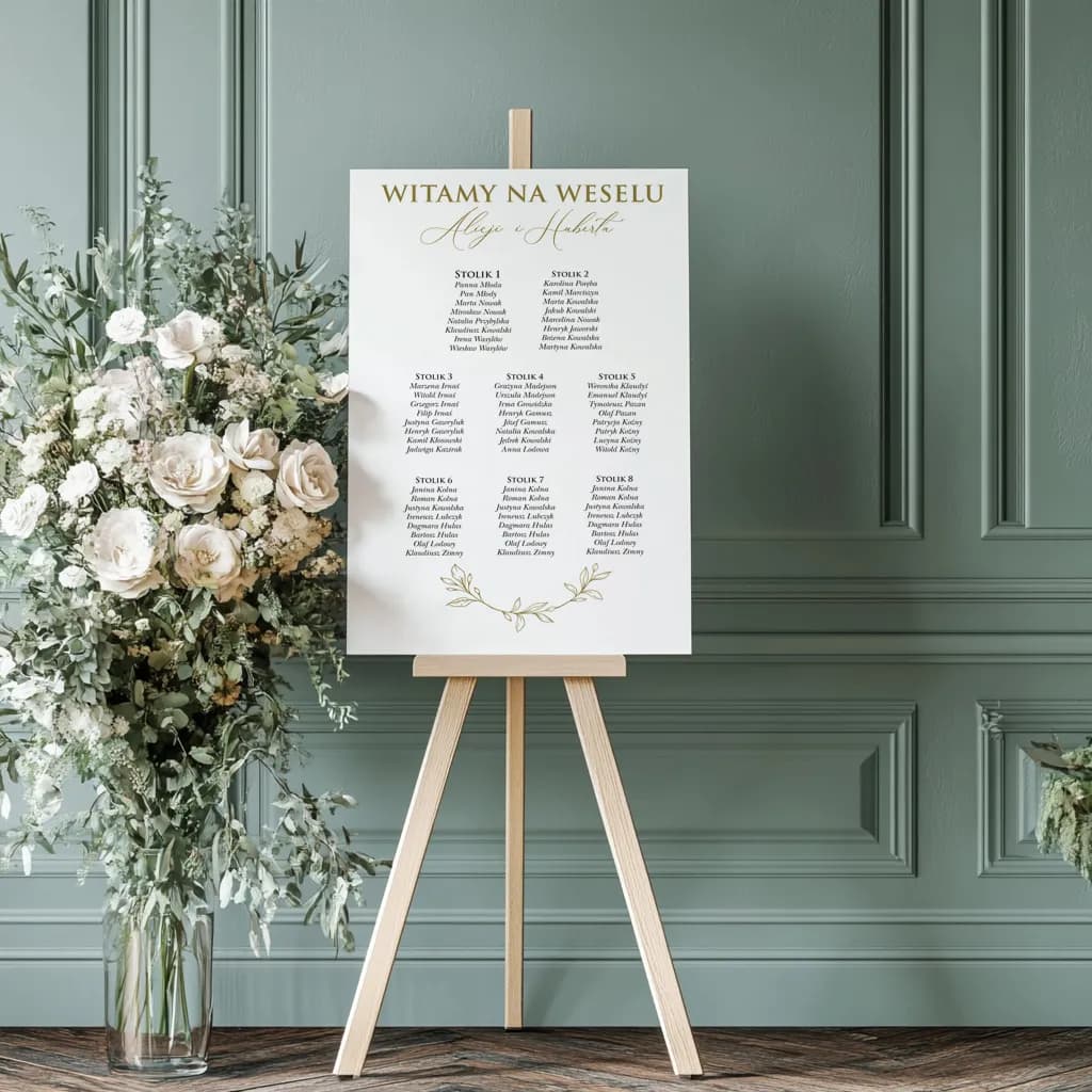 Złoty plan stołów weselnych z gałązką – Ruskus nr 2