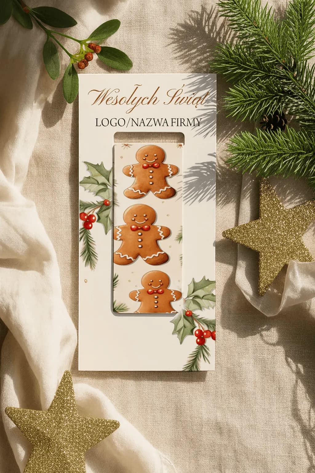 Propozycja 3: Zakładka Magnetyczna na Prezent Firmowy z Twoim Logo | Świąteczna Kolekcja z Piernikowym Ludzikiem | ZKS4