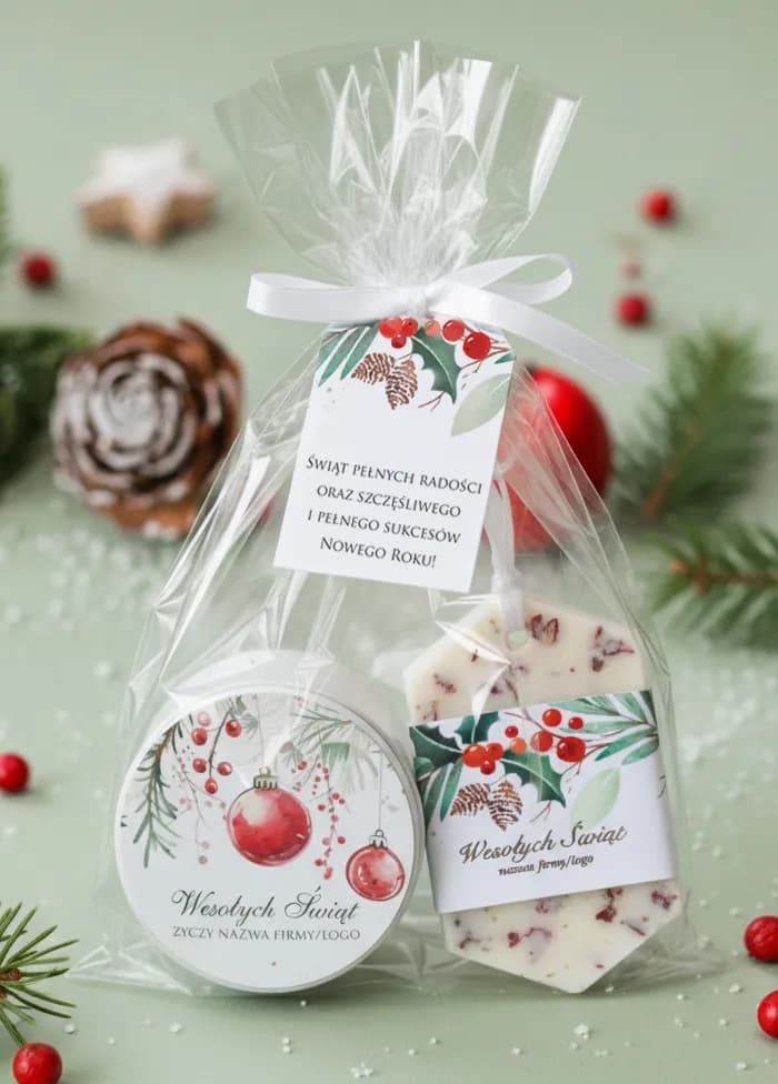 Zestaw świąteczny ze świecą sojową i zawieszką zapachową | Prezenty firmowe na Boże Narodzenie z logo | FL9