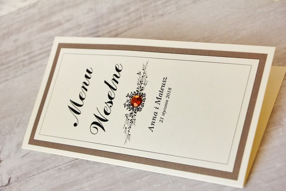 Eleganckie Menu Weselne z Koronką i Cyrkonią, Personalizowana Karta Dań | Menu na Stół Weselny Glamour | Z Koronką nr 4