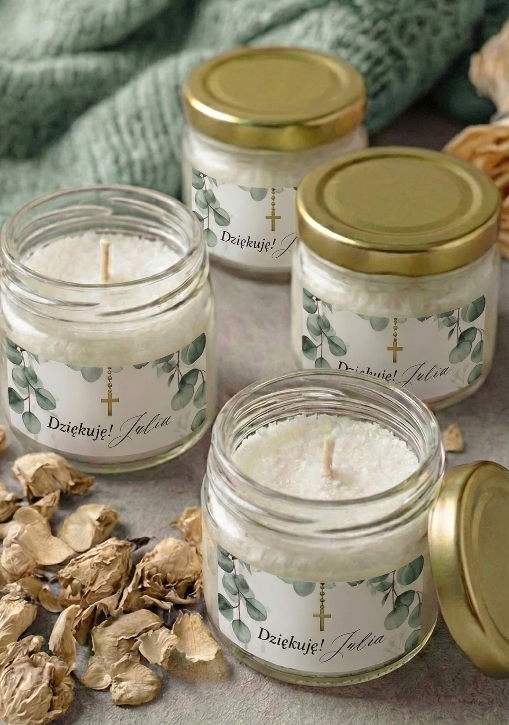 Świeczka Sojowa Matylda nr 6 – Złoty Krzyż i Podziękowanie Komunijne