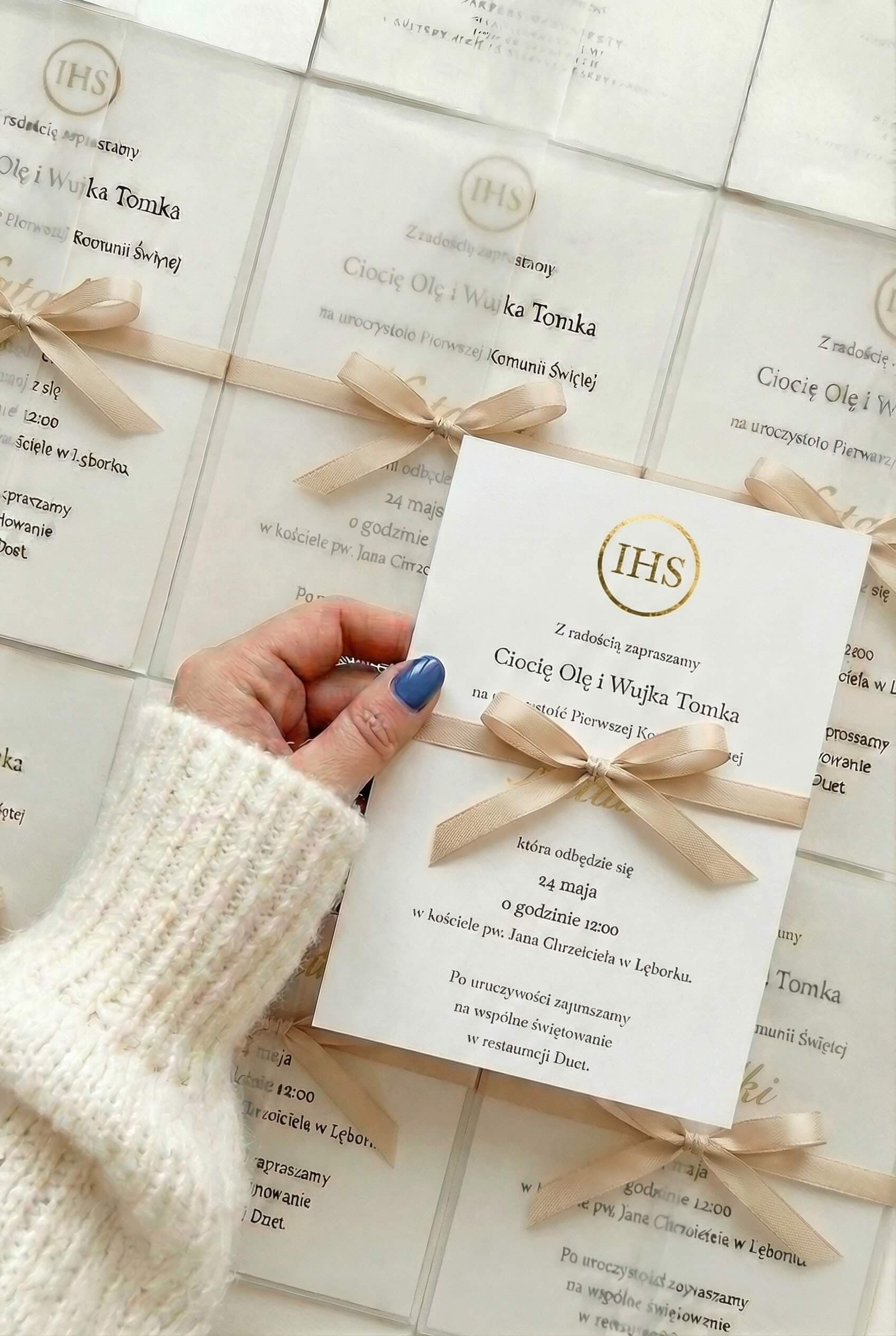 Zaproszenie Komunijne Ofelia nr 6 – Złocenie i Beżowa Wstążka