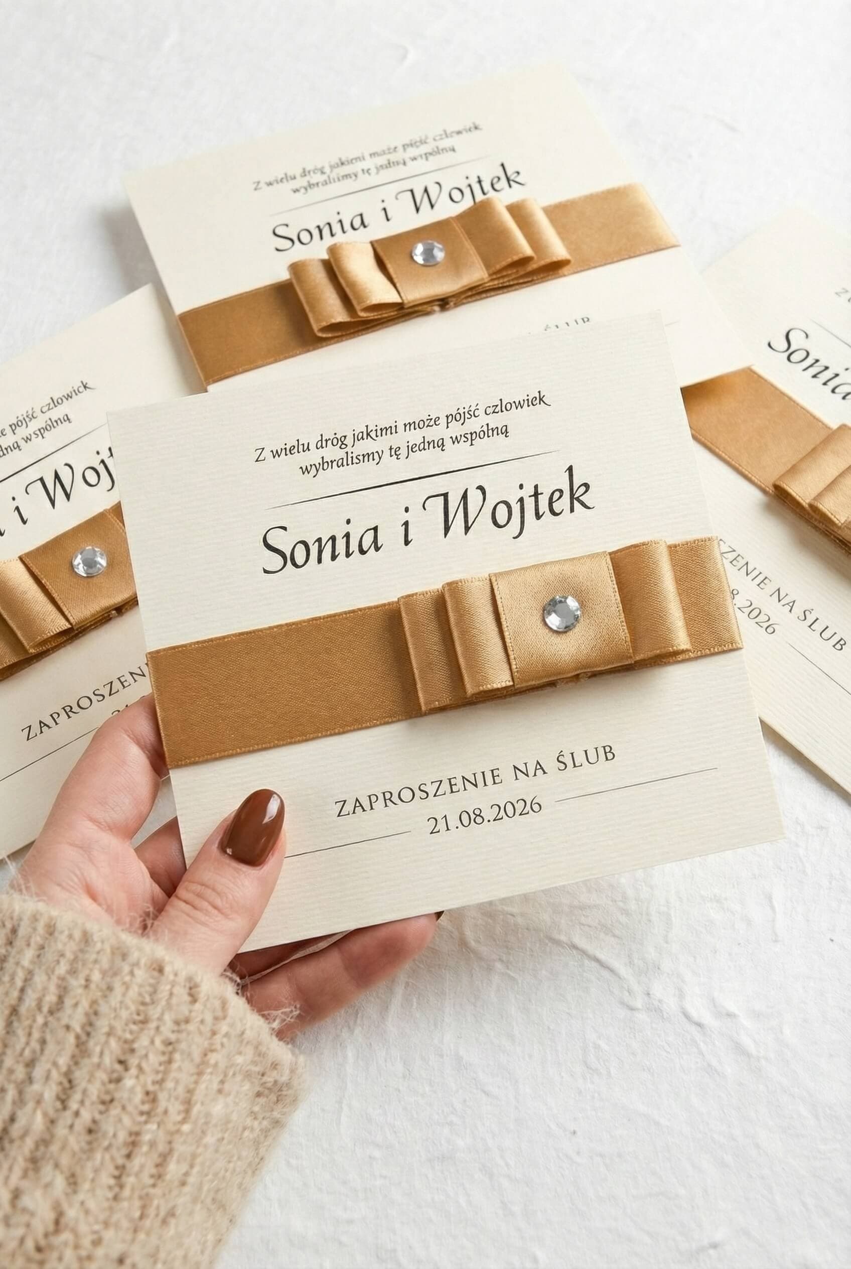 Karty na Wesele Gallant nr 1 – Klasyczny Styl ze Złotą Wstążką - 2