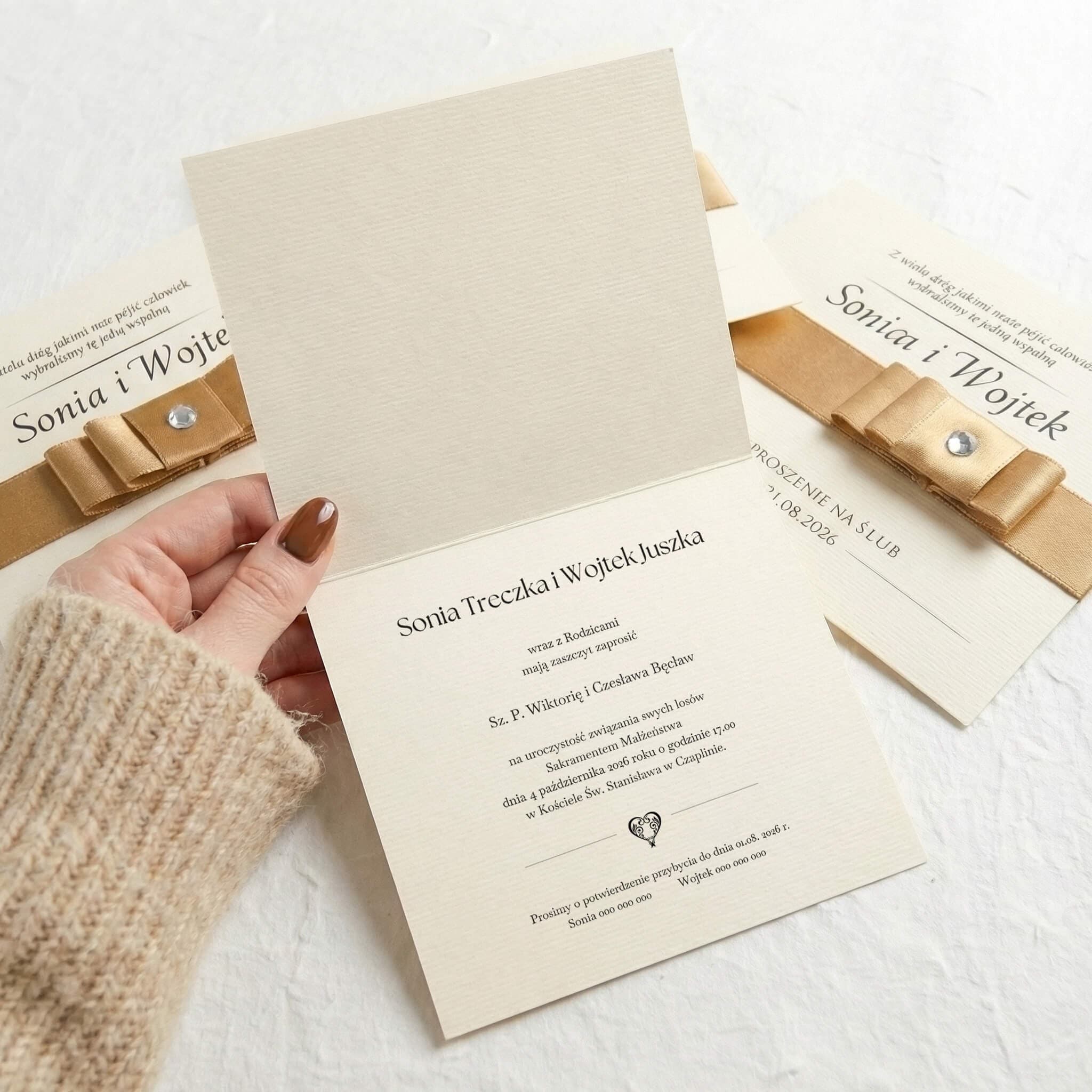 Karty na Wesele Gallant nr 1 – Klasyczny Styl ze Złotą Wstążką - 3