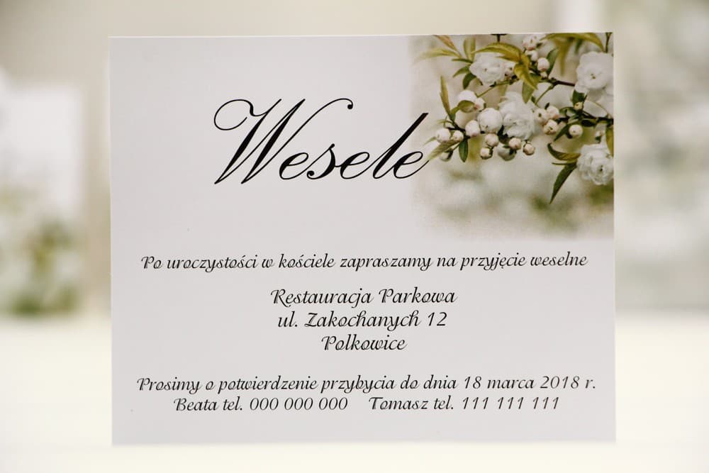 Bilecik z prośbą o pieniądze, RSVP, z motywem kwiatu wiśni | Wkładka informacyjna do zaproszeń ślubnych | Elegant nr 6