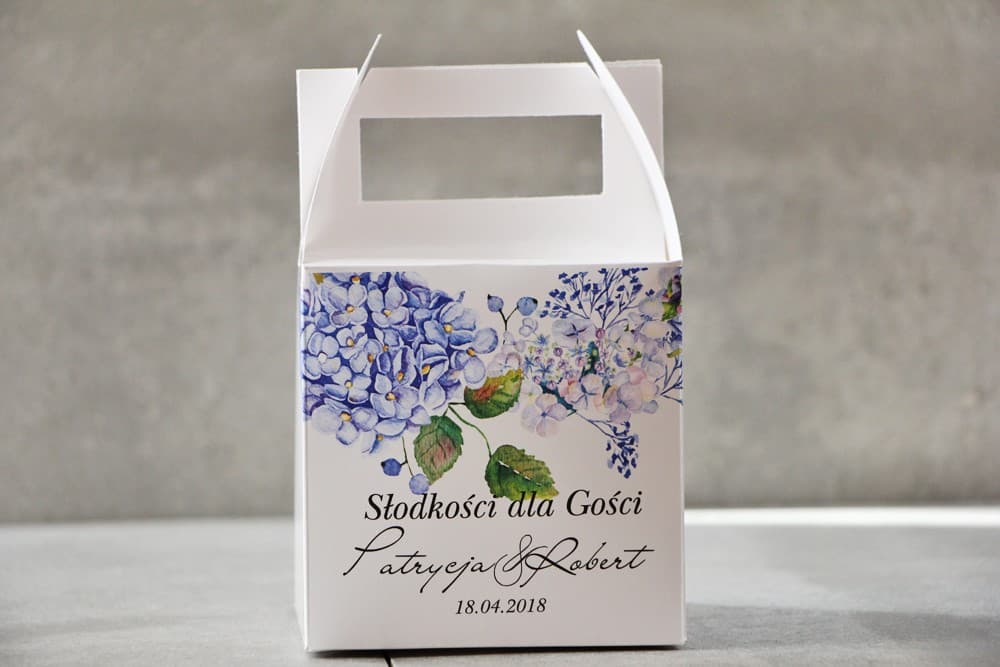 Pudełko na ciasto z kwiatowym wzorem błękitu i lilii | Eleganckie Podziękowania dla Gości Weselnych | Pistacjowe nr 1