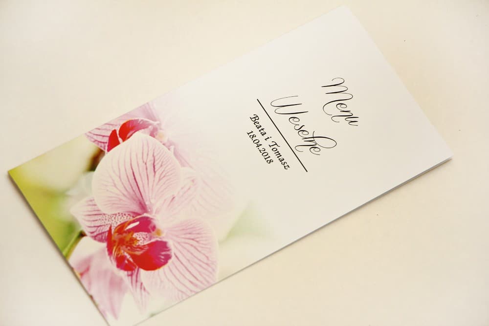 Eleganckie Menu Weselne Różowa Orchidea, Personalizowana Karta Dań | Menu na Stół Weselny, Papeteria Ślubna | Elegant nr 13