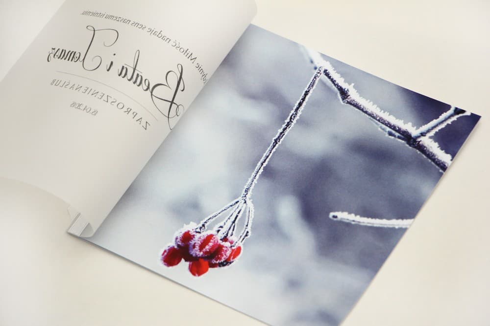 Zaproszenia ślubne z kalką i czerwoną jarzębiną przewiązane tasiemką – Elegant nr 17