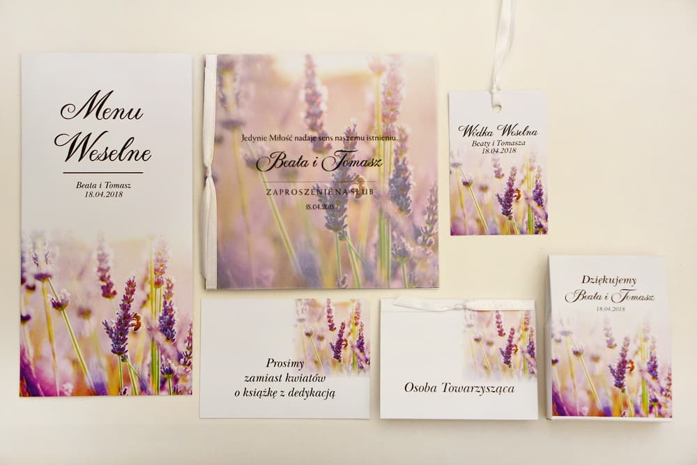 Próbki Zaproszeń Ślubnych z Kalką, Zestaw Papeterii Lawenda | Próbki Zaproszeń Ślubnych Elegant | Elegant nr 28