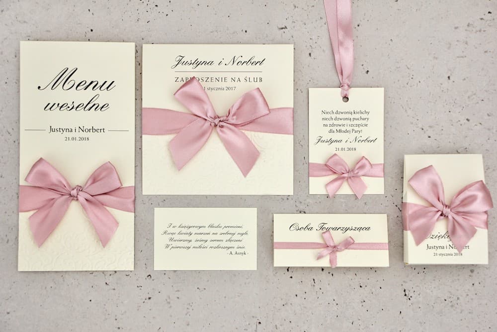 Zestaw Próbek Papeterii Ślubnej: Zaproszenie, Winietka, Menu | Próbki Zaproszeń Ślubnych z Tłoczeniem | Belisa nr 3