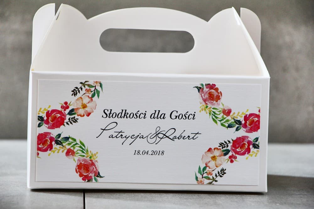 Eleganckie Pudełko na Ciasto Weselne z Kwiatami Peonii | Personalizowane Opakowania dla Gości | Pistacjowe nr 3