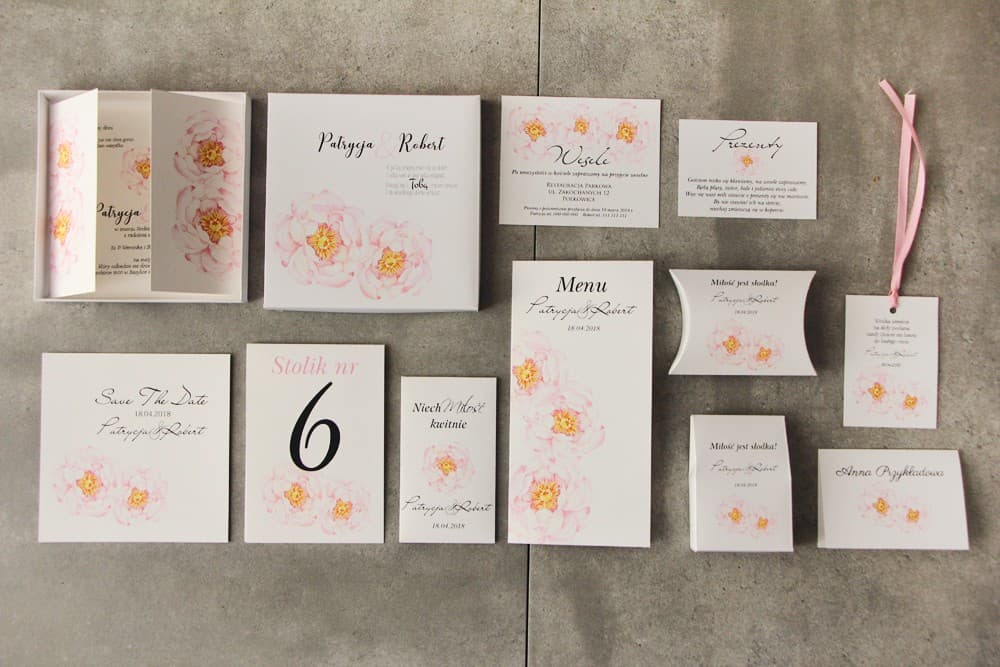 Zaproszenia Ślubne w Pudełku – Pistacjowe nr 4 z Peonią - 2