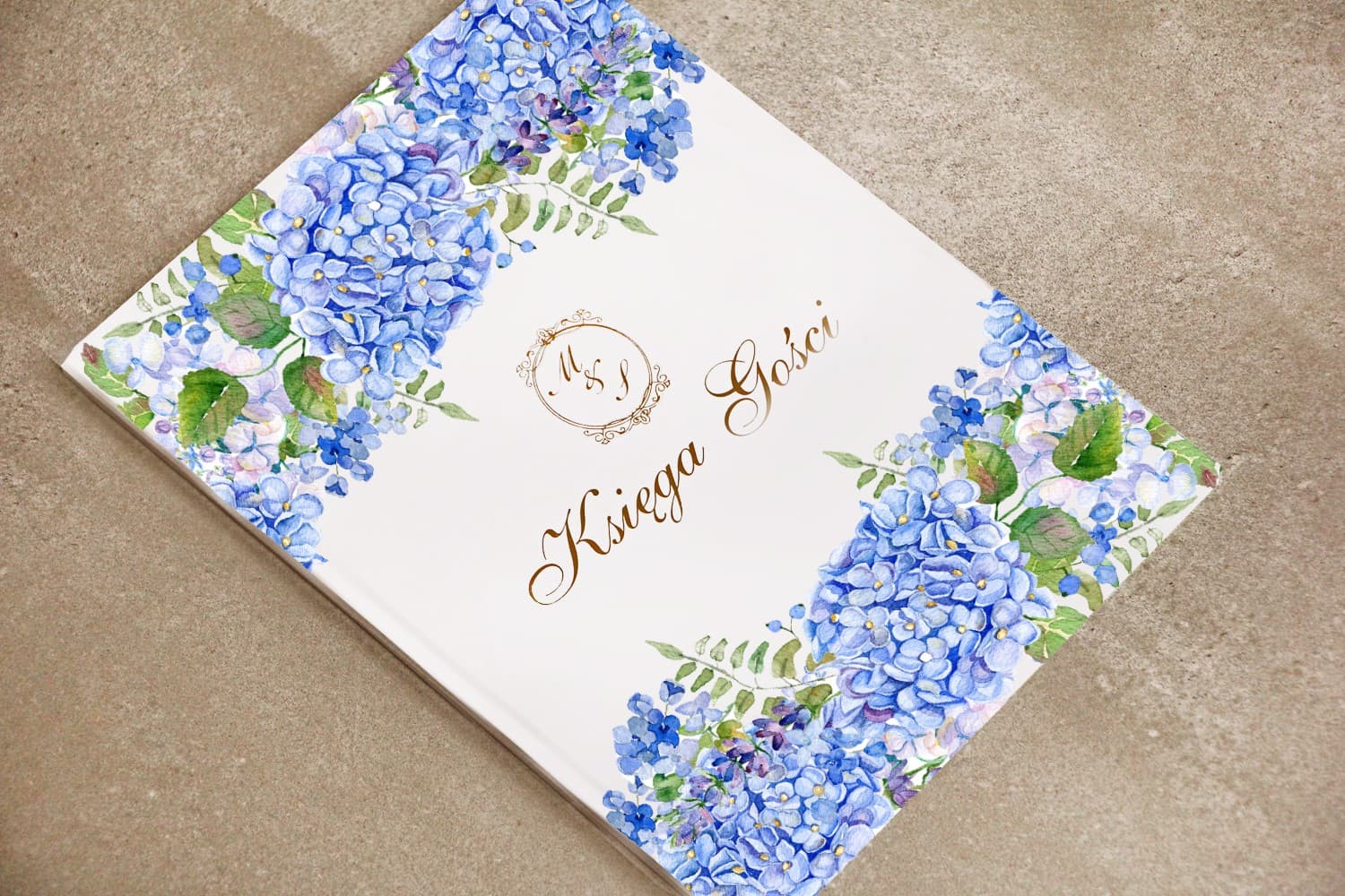 Złocona Księga Gości z Kwiatami i Monogramem | Elegancka Księga Gości Weselnych Personalizowana | Sorento nr 5