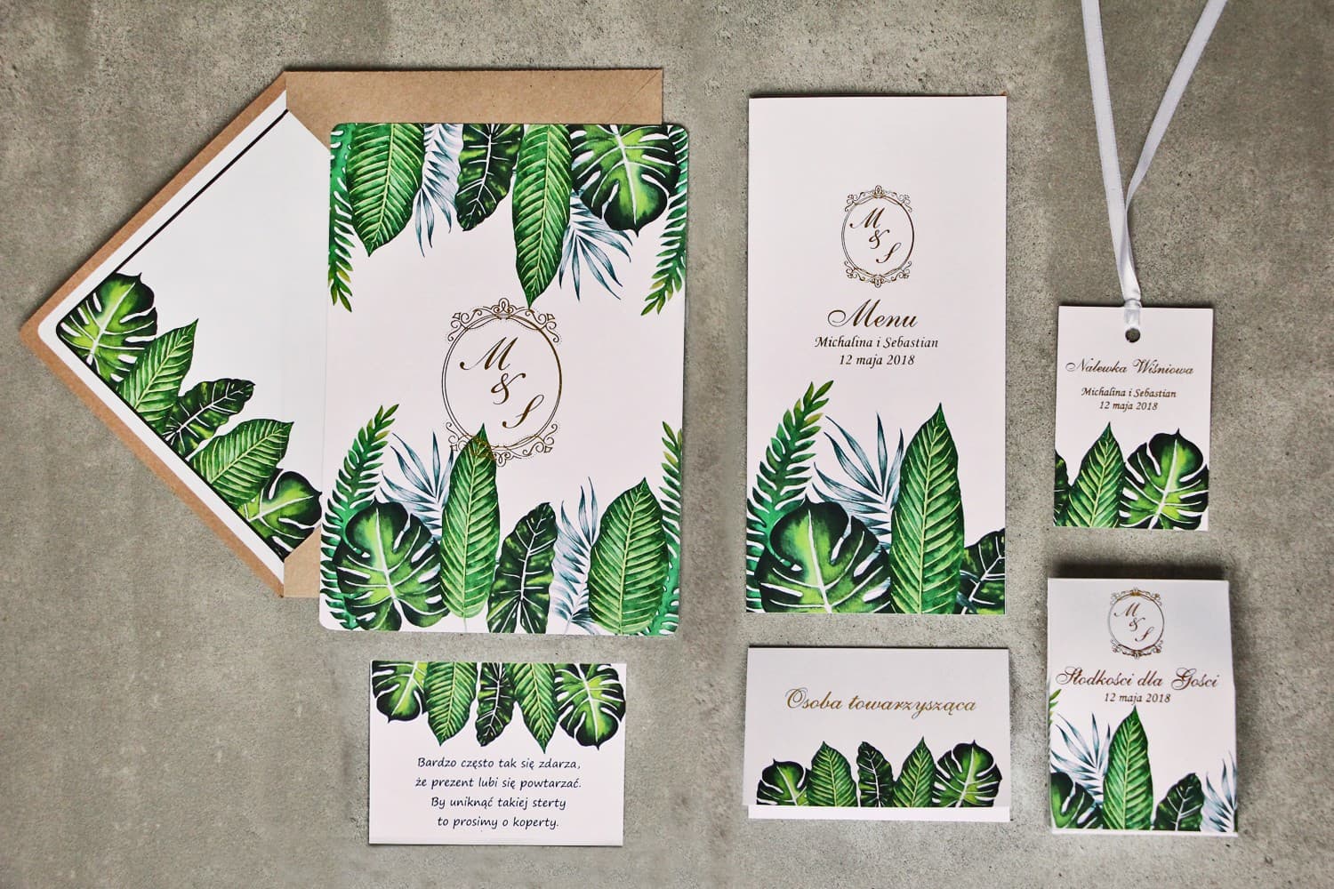 Próbki Zaproszeń Greenery i Dodatków Ślubnych | Zestaw Próbny Papeterii | Sorento nr 12