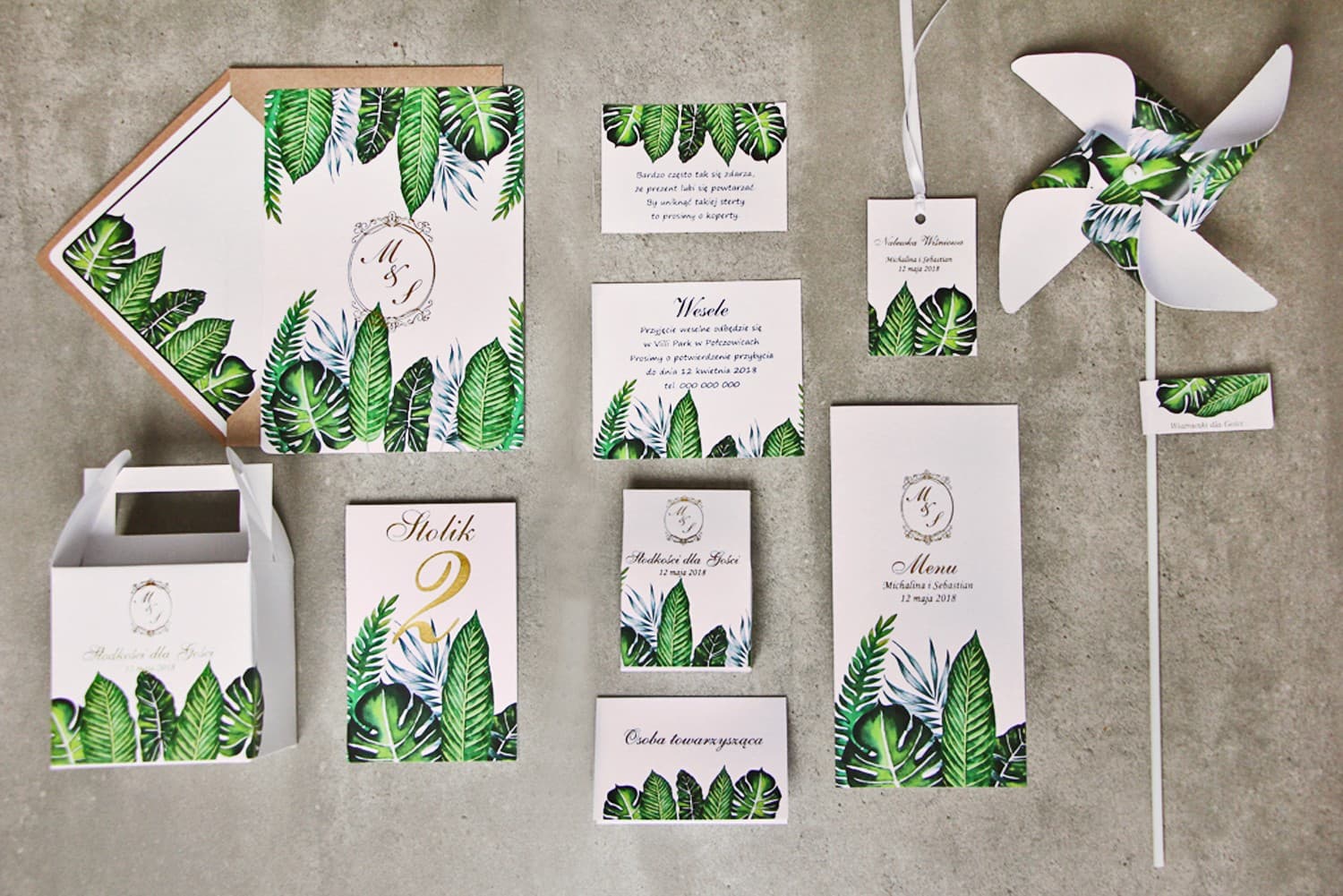 Zaproszenia ślubne botaniczne greenery z motywem złoconych liści – Sorento nr 12 - 5