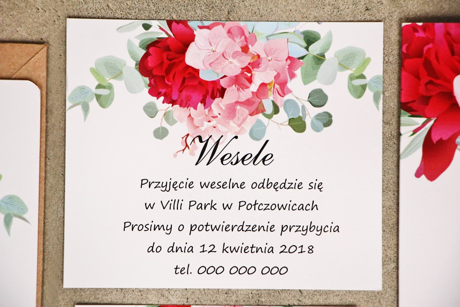 Wkładka do zaproszeń z piwonią i eukaliptusem | Bileciki ślubne z prośbą o pieniądze | Sorento nr 14