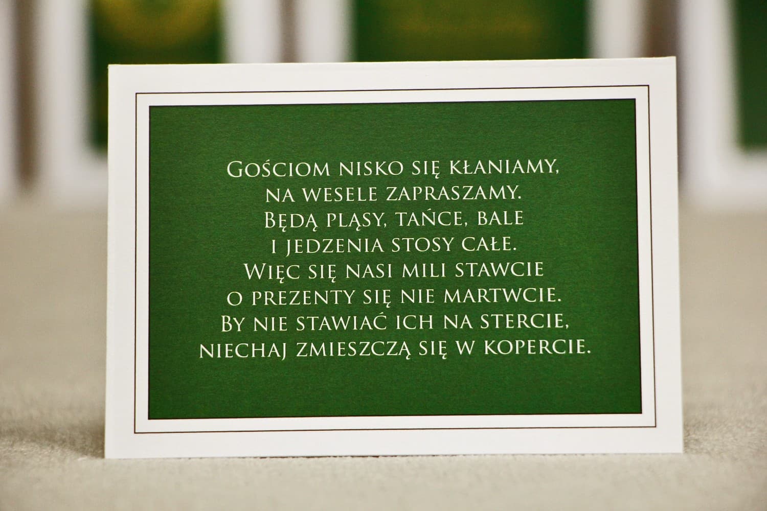 Bileciki do zaproszeń butelkowa zieleń | Wkładki informacyjne z własnym tekstem | Sonata nr 7
