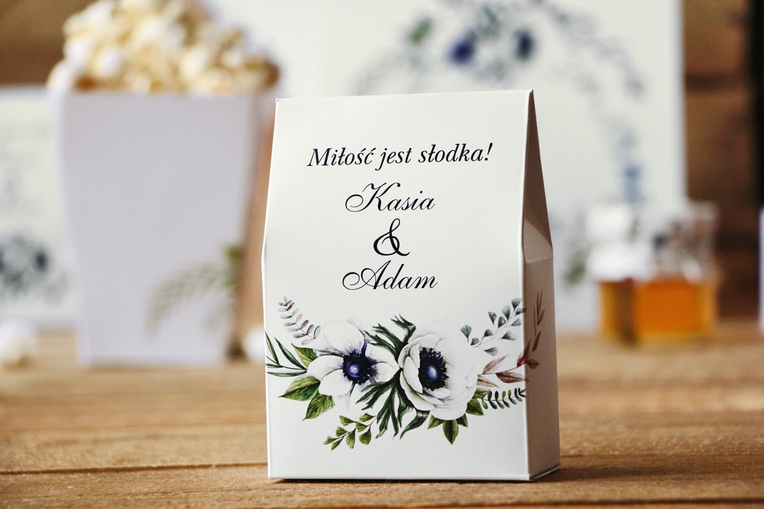 Pudełeczka z Podziękowaniem dla Gości z Anemonami | Upominki Weselne ze Słodyczami | Kalia nr 3