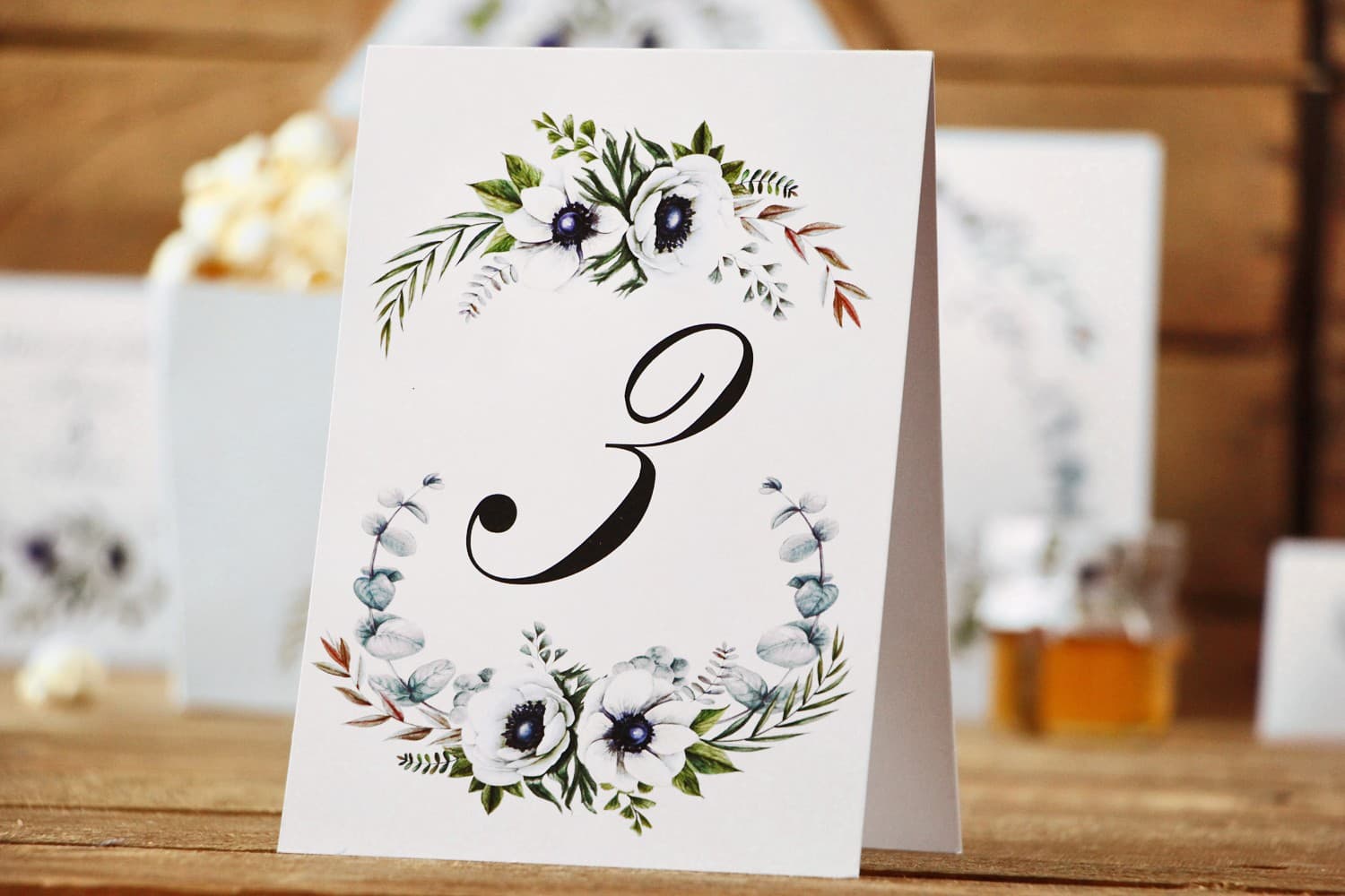 Numerki na Stół z Anemonami, Stojące | Numery na Stół Weselny Kwiatowe | Kalia nr 3