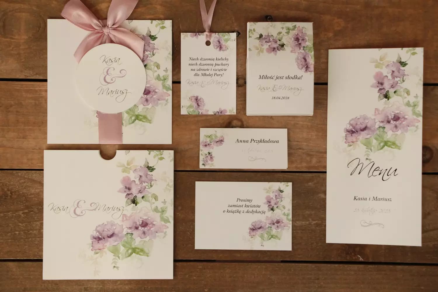 Zaproszenia Ślubne Malowane Kwiaty nr 1 – Fiolet w Etui - 2