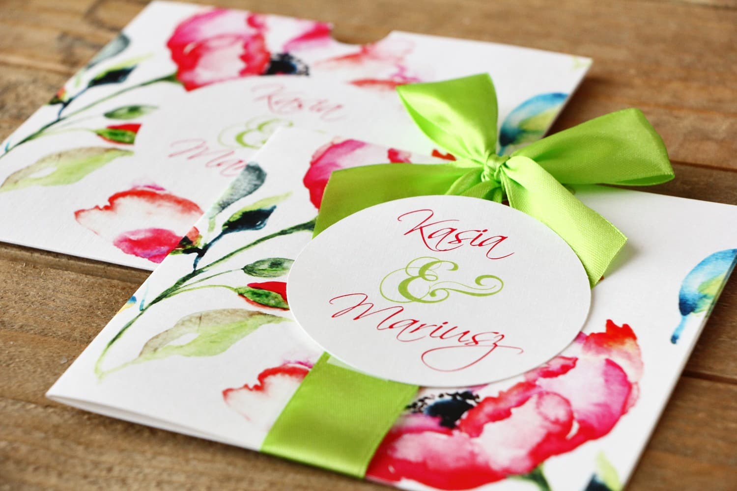 Zaproszenia ślubne kwadratowe w etui z anemonami i kokardką – Malowane Kwiaty nr 6