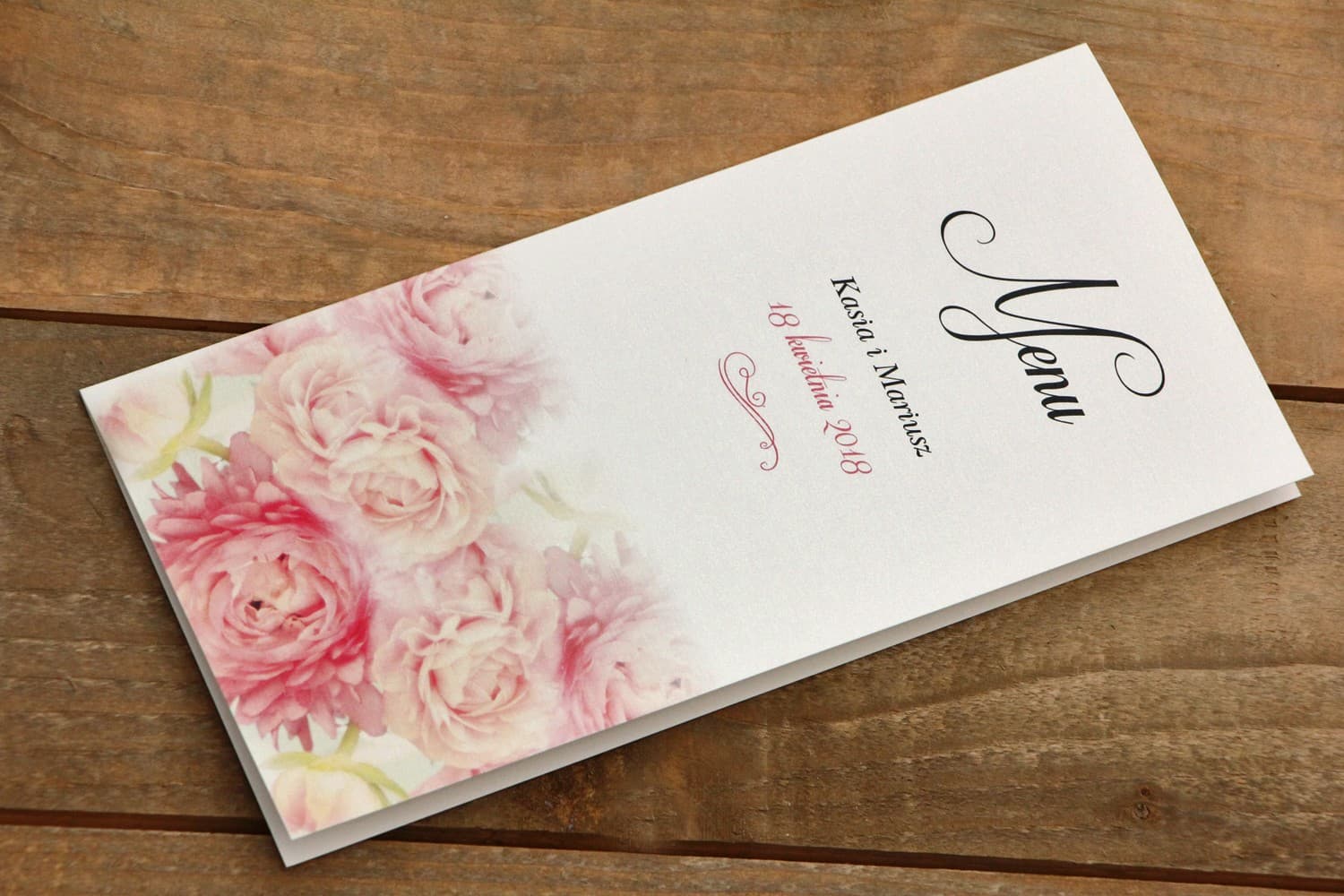 Menu Weselne z Piwoniami, Romantyczna Karta Dań na Stół | Delikatne Menu Ślubne | Malowane Kwiaty nr 9