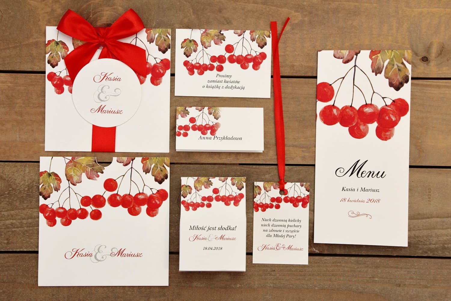 Zaproszenia ślubne jesienne z akwarelową jarzębiną w etui – Malowane Kwiaty nr 16