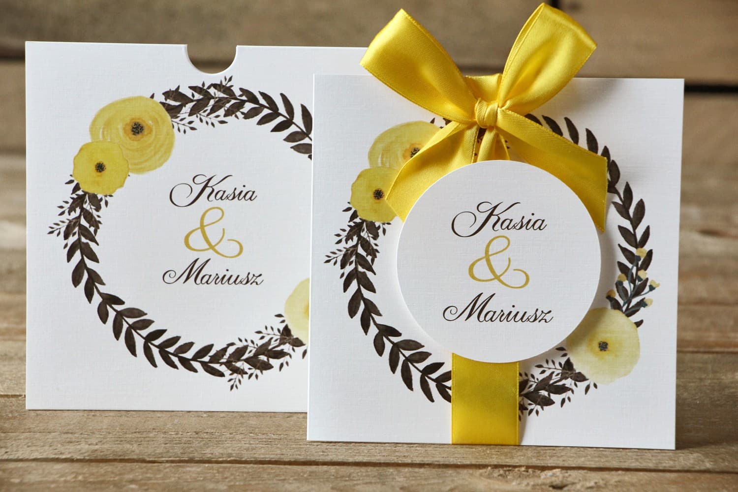 Zaproszenia ślubne w etui z akwarelowym motywem brązowych jaskrów – Malowane Kwiaty nr 18 - 3