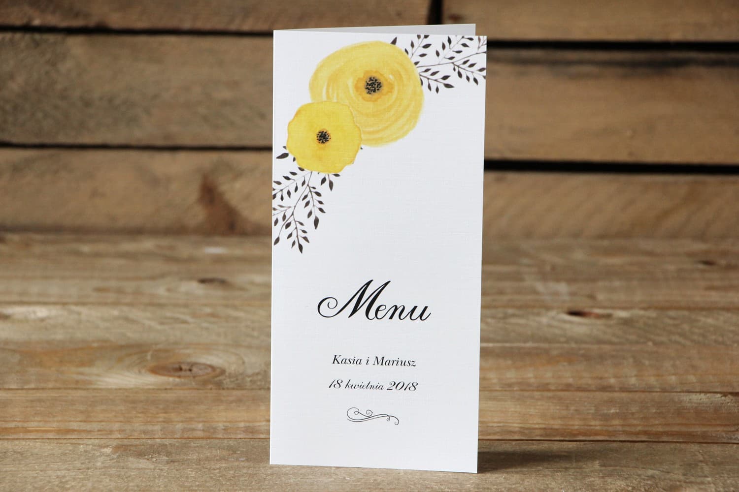 Menu Weselne Akwarelowe Żółte Kwiaty | Eleganckie Menu na Stół Weselny | Malowane Kwiaty nr 18