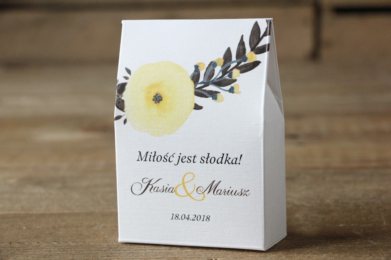Pudełeczka z podziękowaniem dla gości | Upominki weselne na słodycze z kwiatami | Malowane Kwiaty nr 18