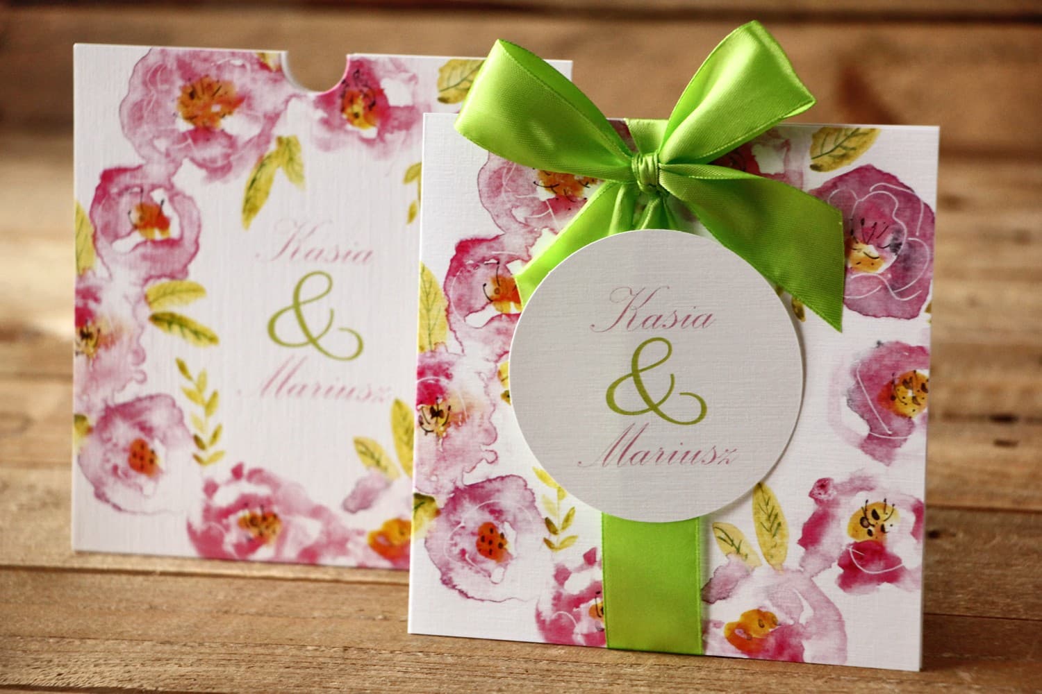 Zaproszenia ślubne w etui z różowo-fioletowymi akwarelowymi kwiatami – Malowane Kwiaty nr 20 - 3