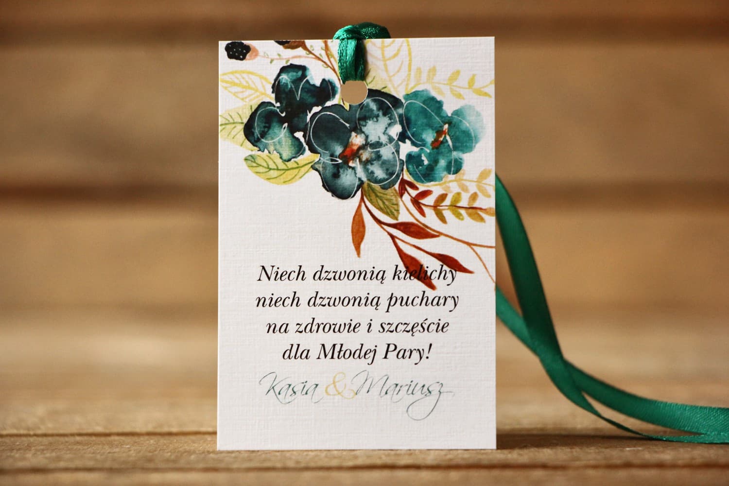 Zawieszki na Wódkę Szmaragdowe Kwiaty Akwarela | Eleganckie Zawieszki na Alkohol | Malowane Kwiaty nr 21