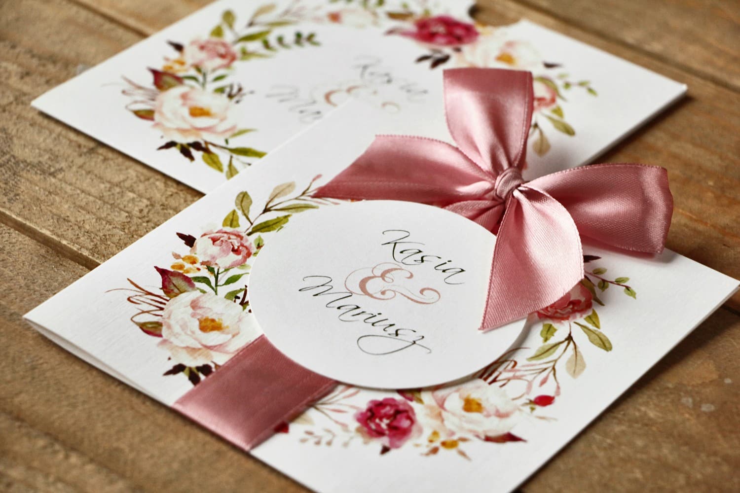 Zaproszenia ślubne z piwoniami w etui z satynową kokardką – Malowane Kwiaty nr 28 - 3