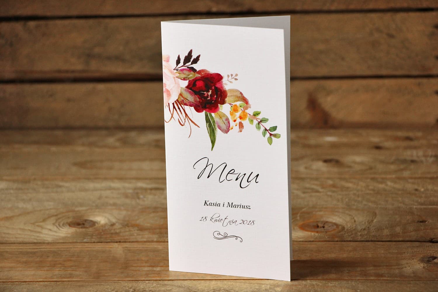 Menu Weselne z Piwoniami, Karta Menu na Stół | Eleganckie Menu Kwiatowe na Wesele | Malowane Kwiaty nr 29