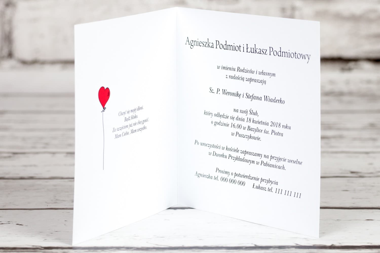 Zaproszenia ślubne z humorem i wesołym rysunkiem pary w balonie Bueno nr 1 - 2