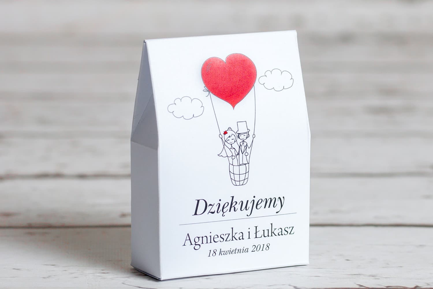 Pudełeczka z Rysunkiem Pary w Balonie | Słodkie Podziękowania dla Gości Weselnych | Bueno nr 1