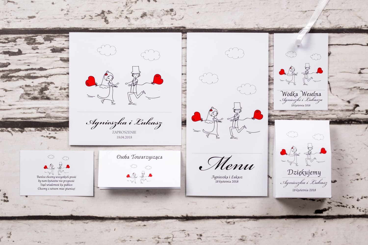 Zaproszenia ślubne z humorem i rysunkiem pary młodej z czerwonymi balonikami – Bueno nr 5 - 3