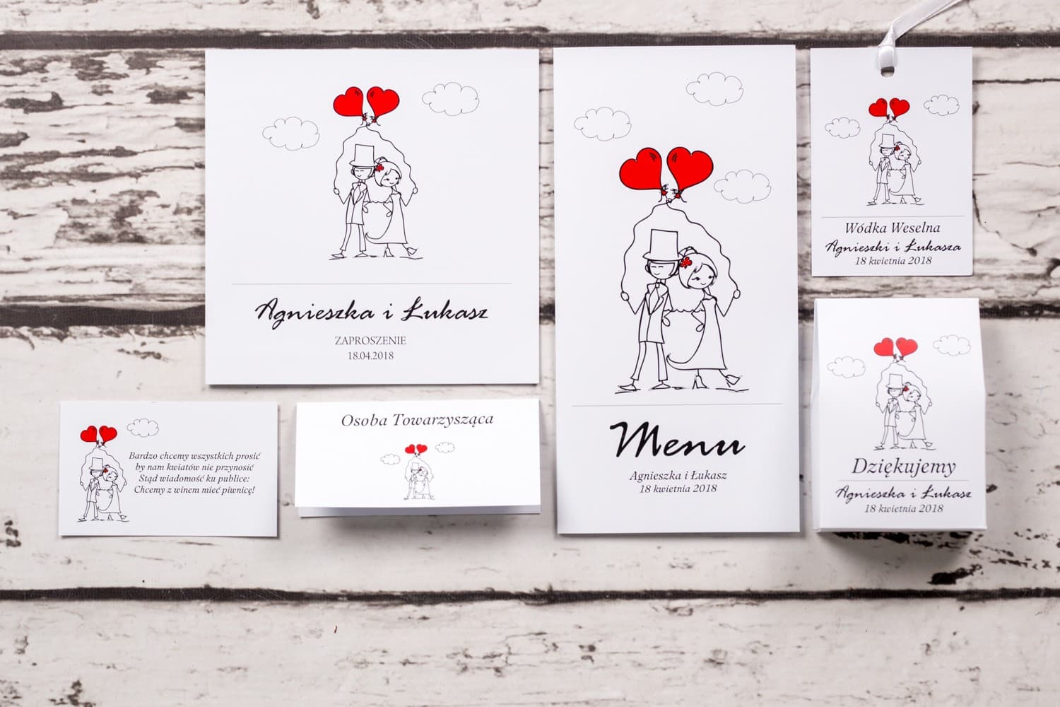 Zestaw próbek z Parą Młodą i balonami | Próbki zaproszeń ślubnych i papeterii | Bueno nr 6