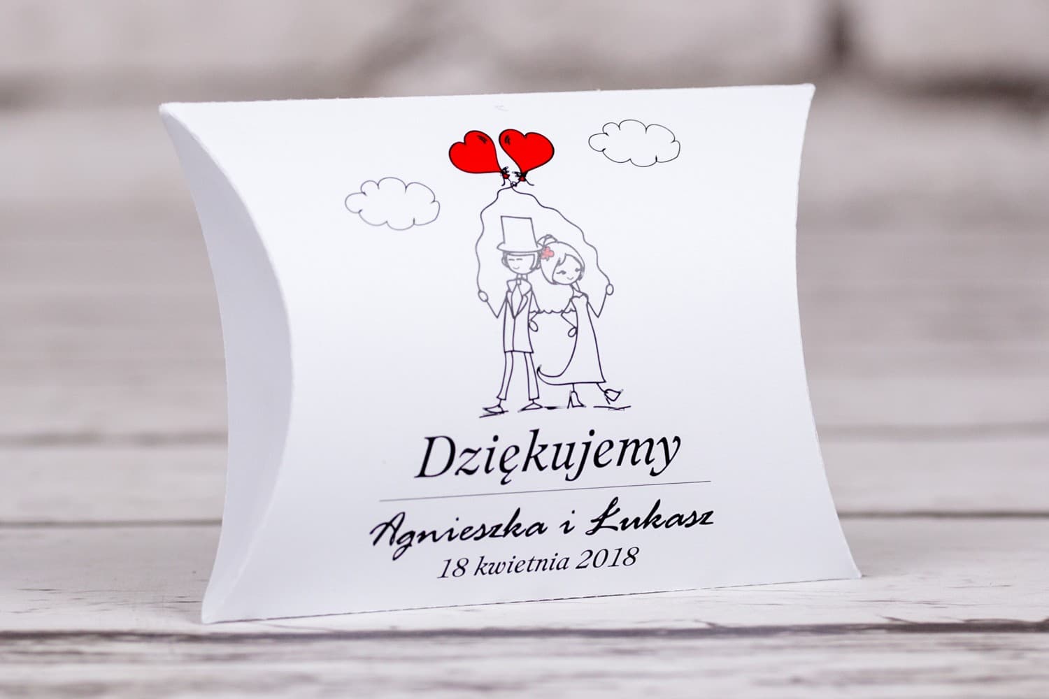 Pudełeczka Poduszeczki dla Gości z grafiką Pary Młodej | Personalizowane Podziękowania Weselne | Bueno nr 6