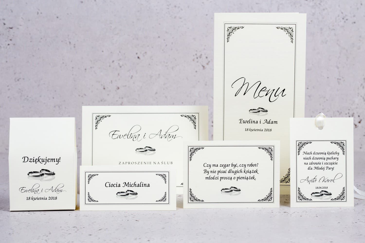 Zaproszenia ślubne w stylu klasycznym z obrączkami na papierze lnianym Arte nr 2 - 3