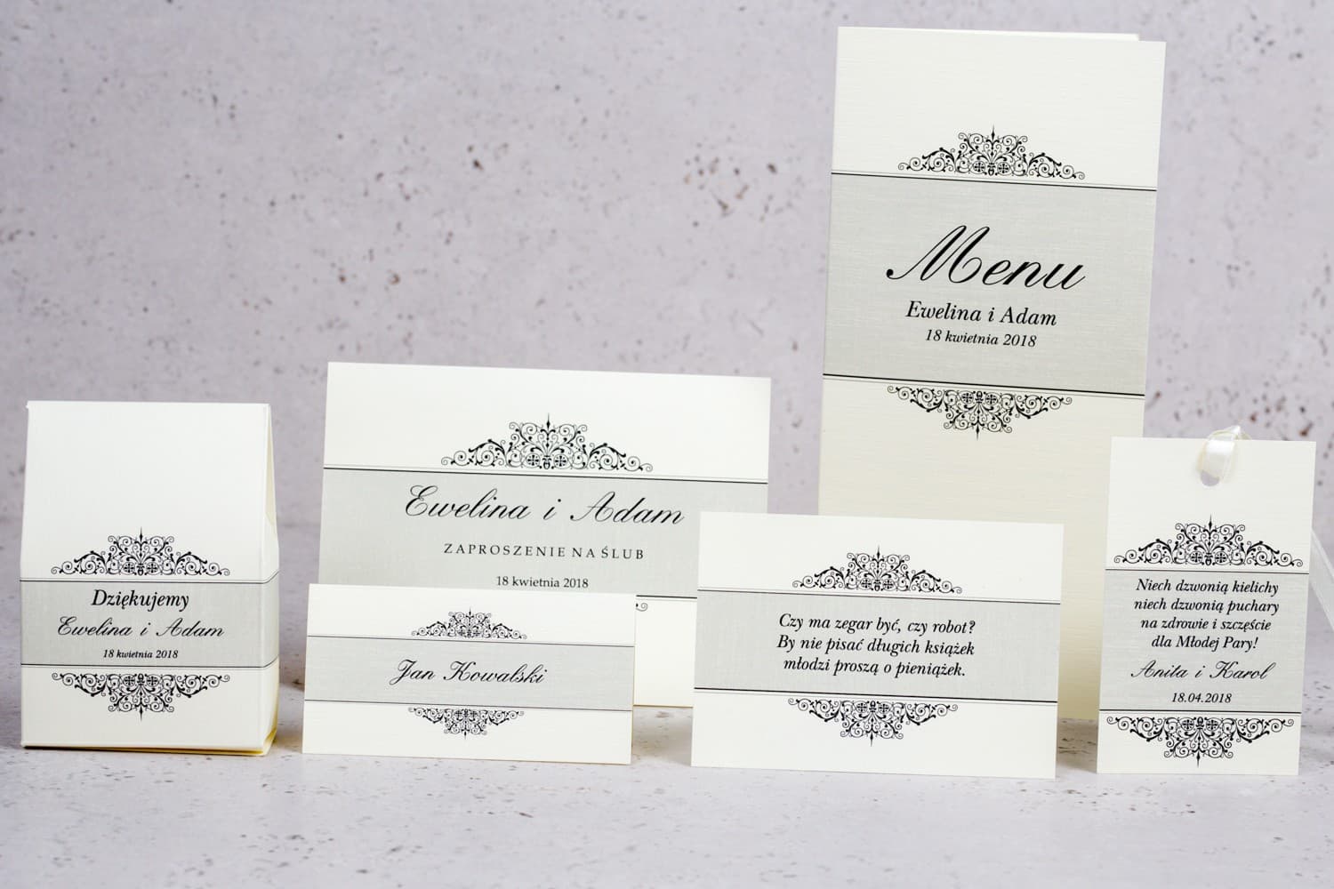 Zaproszenia ślubne klasyczne ecru z subtelnym ornamentem – Arte nr 4 - 3