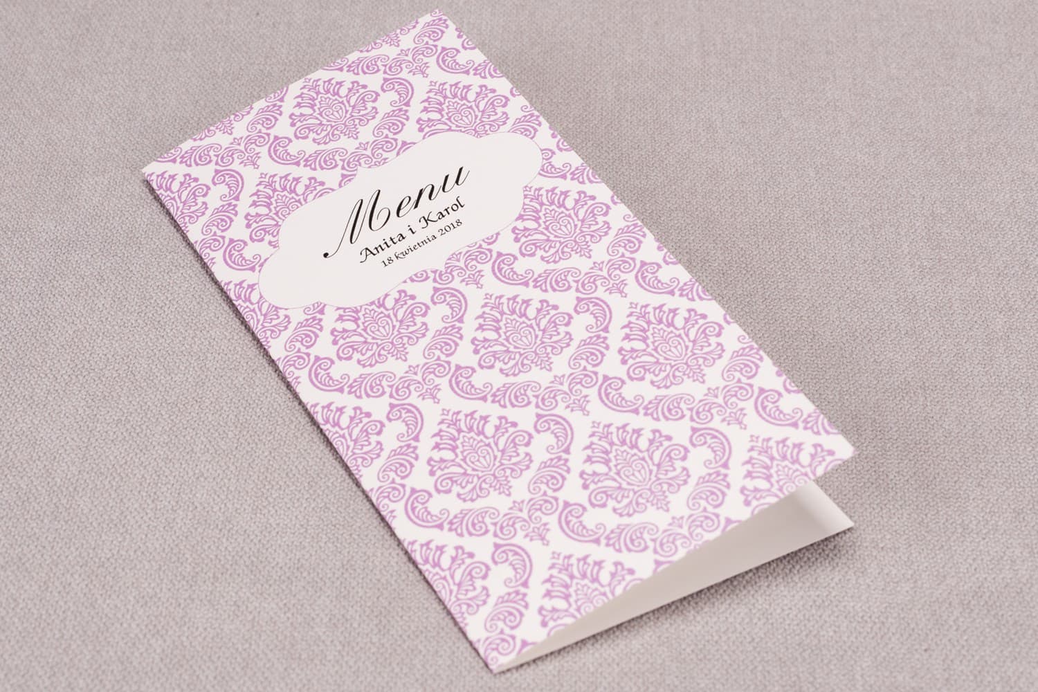 Eleganckie Menu Weselne Różowe Ornamenty | Personalizowana Karta Dań na Stół | Madras Nr 4