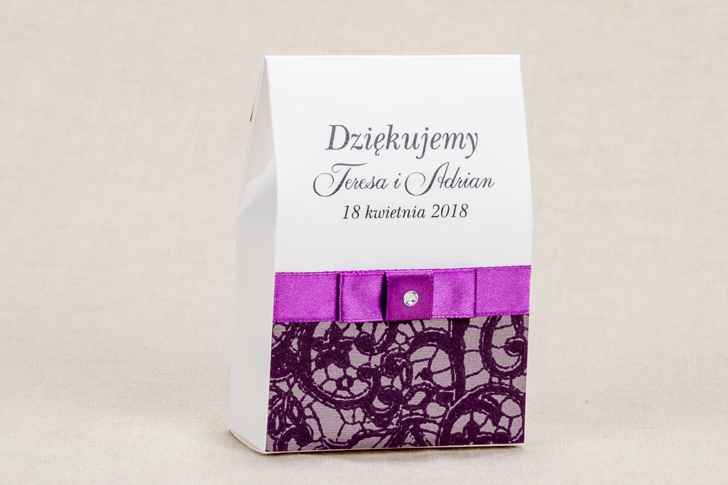 Pudełeczka z Fioletową Koronką i Słodyczami | Podziękowania dla Gości Weselnych | Klaris nr 3