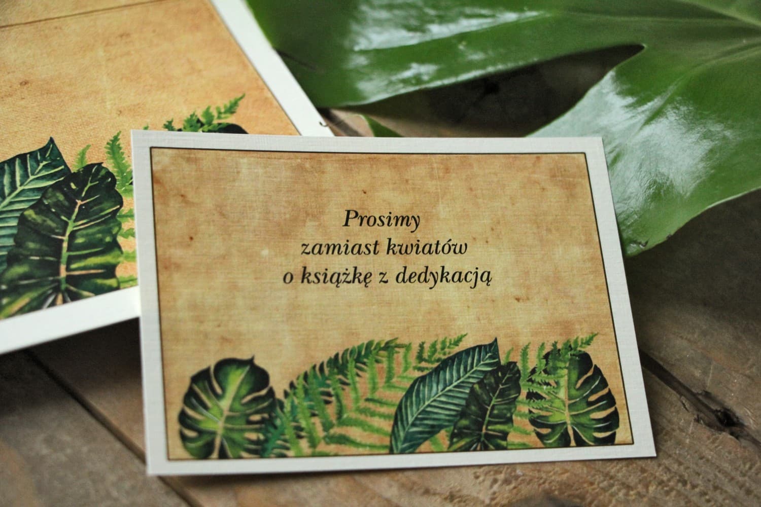 Bilecik Greenery z Zielonymi Liśćmi Paproci | Wkładka do Zaproszeń Ślubnych Rustykalna | Karmelowe nr 5