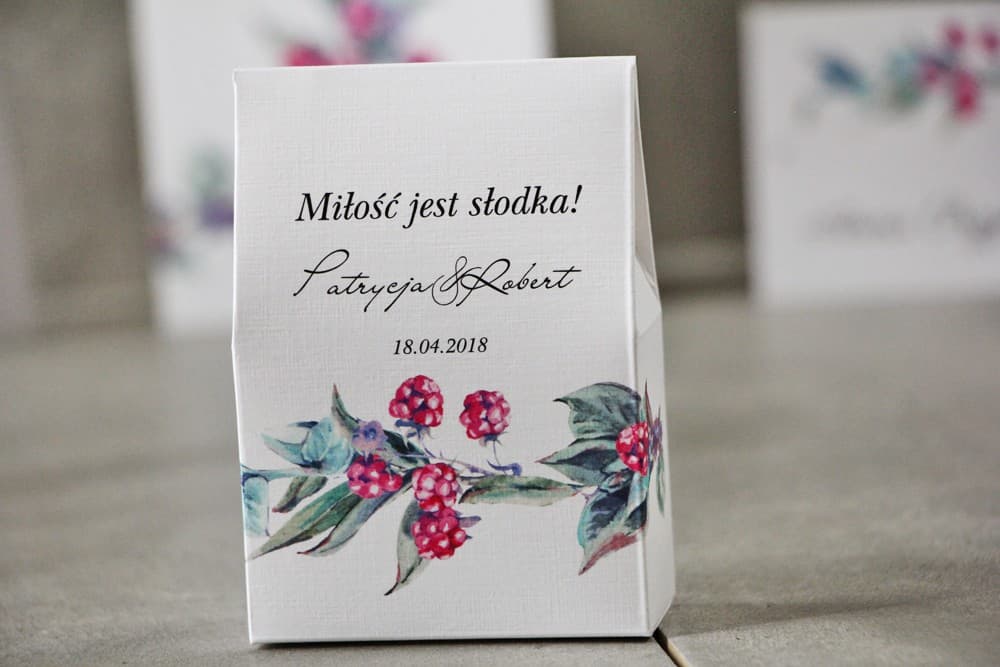 Pudełeczka z Podziękowaniem Leśny Motyw Jeżyny i Oset | Słodkie Upominki dla Gości Weselnych | Pistacjowe nr 17