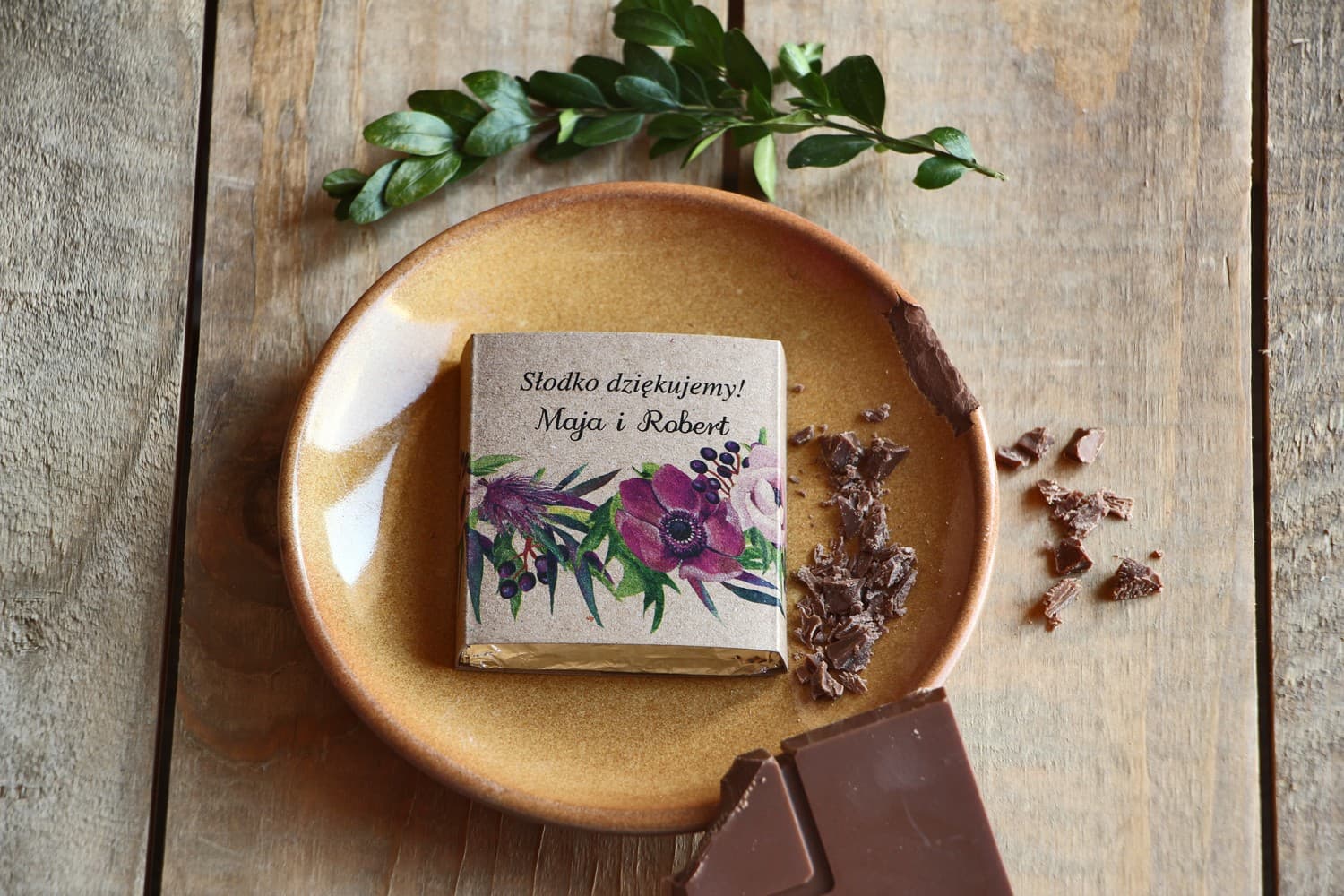 Czekoladki podziękowania dla gości z personalizacją | Słodkie upominki weselne | Owoce Leśne nr 5