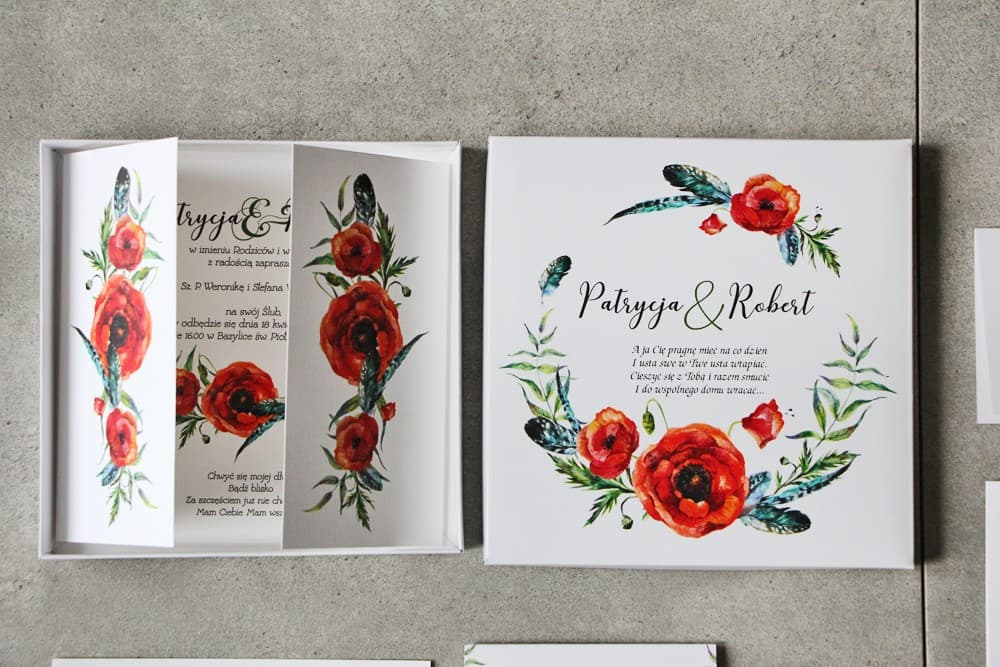 Zaproszenia w Pudełku Pistacjowe nr 19 – Maki i Piórka - 2