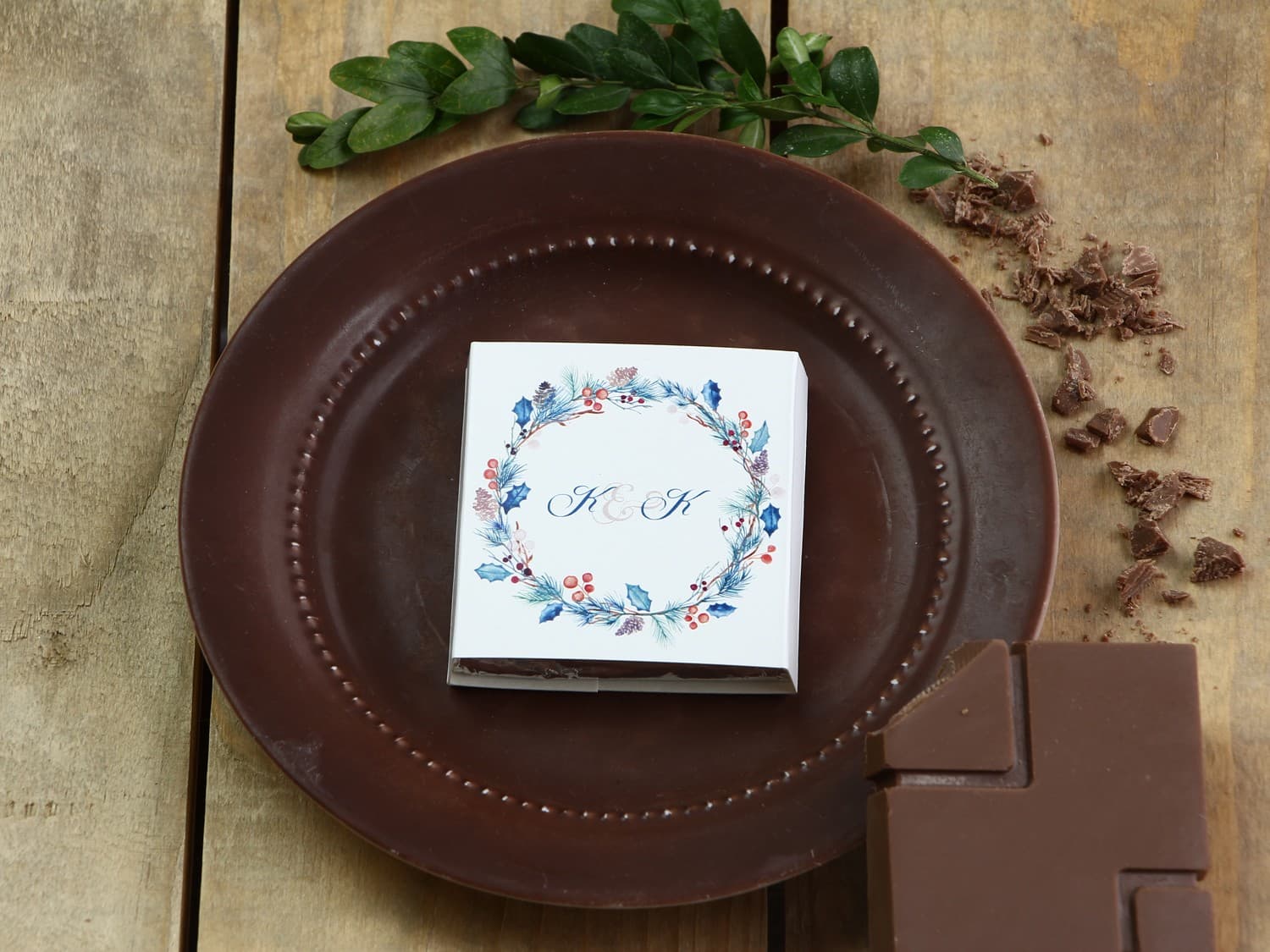 Czekoladki Ślubne Podziękowania dla Gości Zimowe Leśne | Personalizowane Upominki | Akwarele nr 15